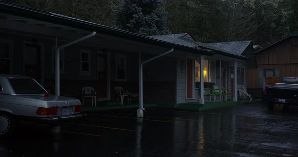 Motel Cabins On A Rainy Evening Near Grants Pass Oregon Stock