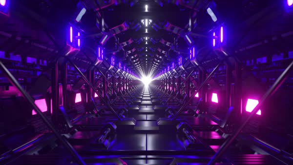 Sci-fi futuristic empty dark tunnel Blue purple neon