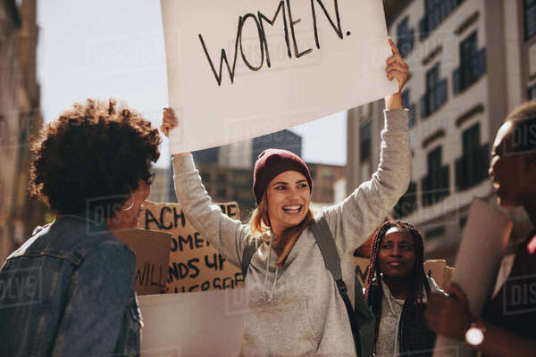 Group Of Females Activist Protesting On Road For Women Empowerment