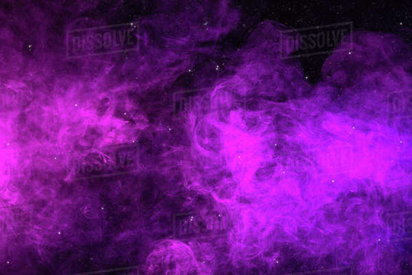 Pink and purple smoke on black background as universe with stars