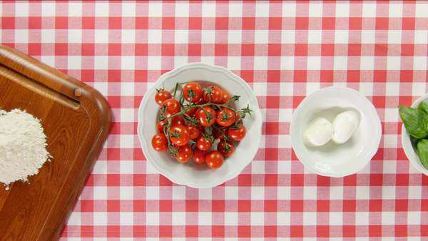 Ings To Make Top View From Above On A Country Retro Ings To Make Top View From Above On A Country Retro White Red Square Tablecloth Dolly Shot Stock Footage Dissolve