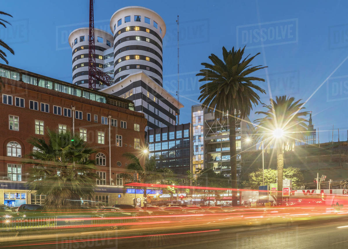 Long exposure shot of street at sunset in Nairobi, Kenya Stock Photo