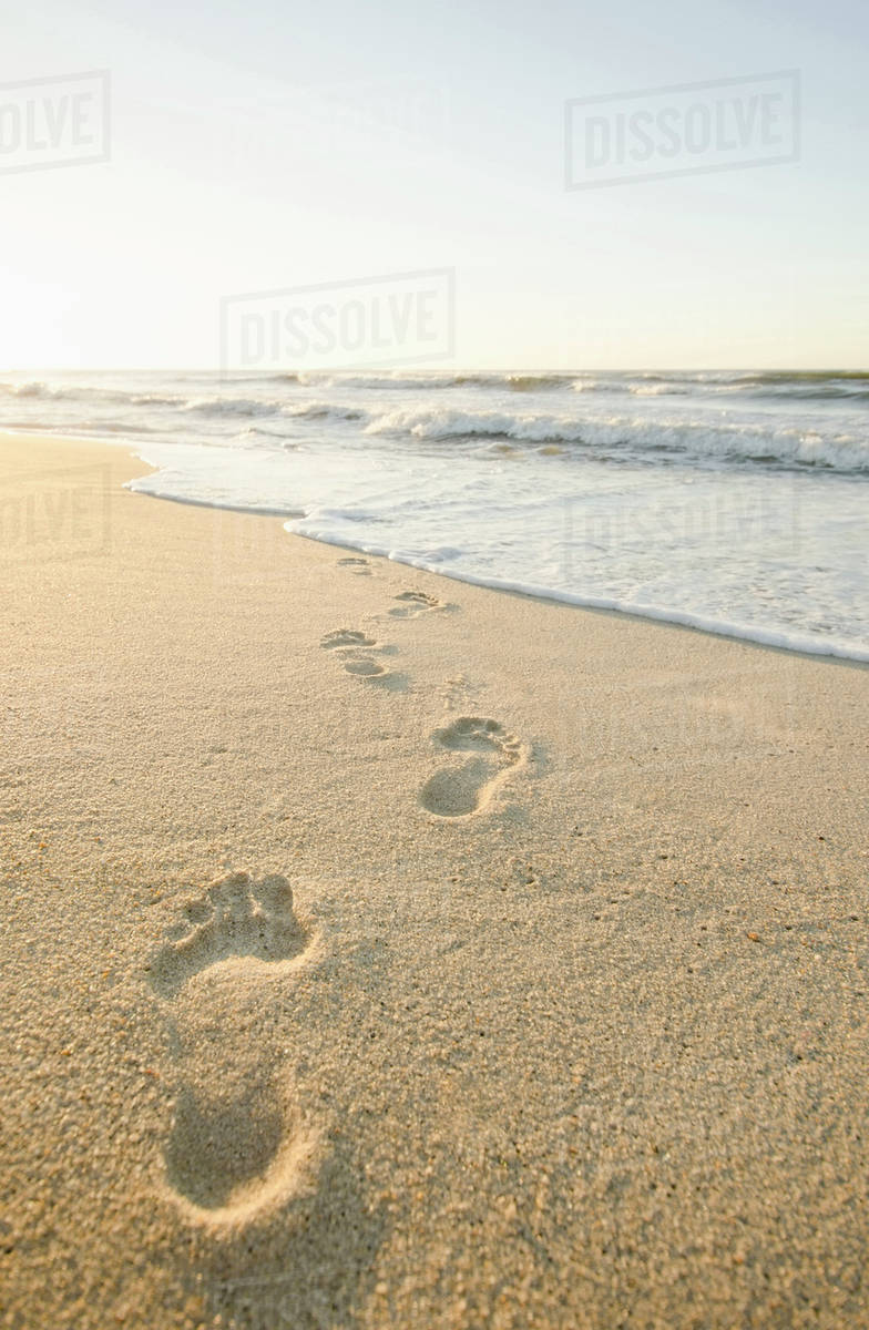 Footprints on beach Stock Photo Dissolve