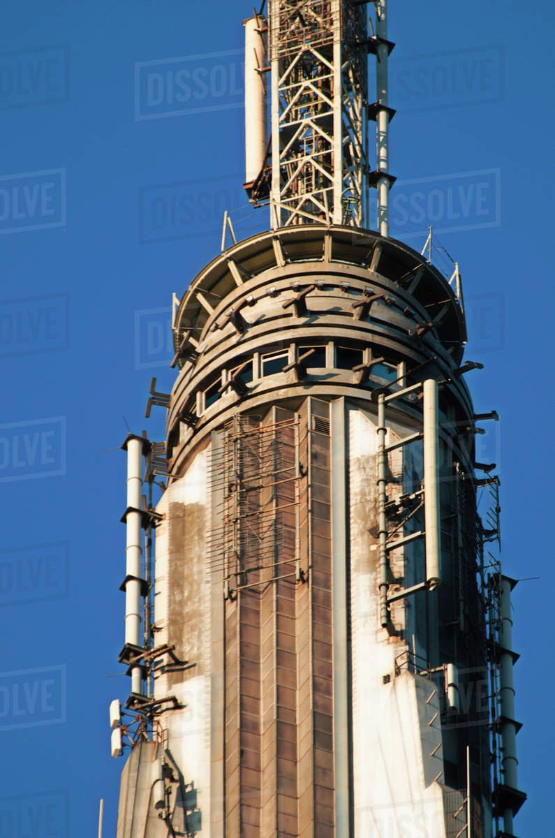 Usa New York State New York City Empire State Building Spire Stock Photo Dissolve