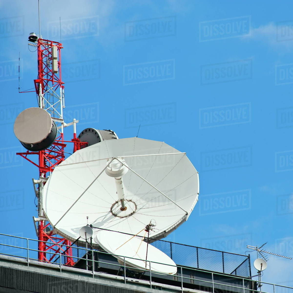 Microwave tower with satellite dish, New York City, New York, USA