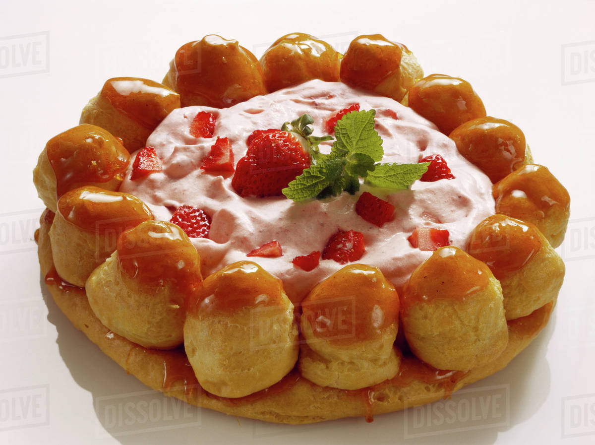 Choux Pastry Strawberry Gateau Stock Photo Dissolve