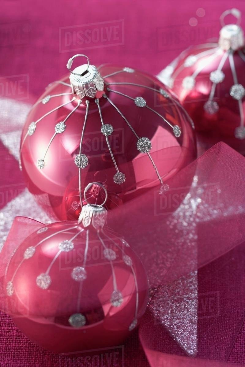 Pink Christmas tree baubles Stock Photo Dissolve