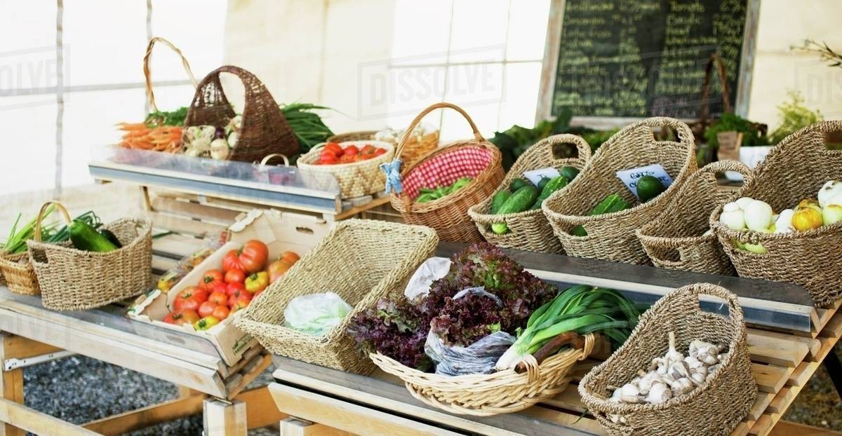 baskets of vegetables on