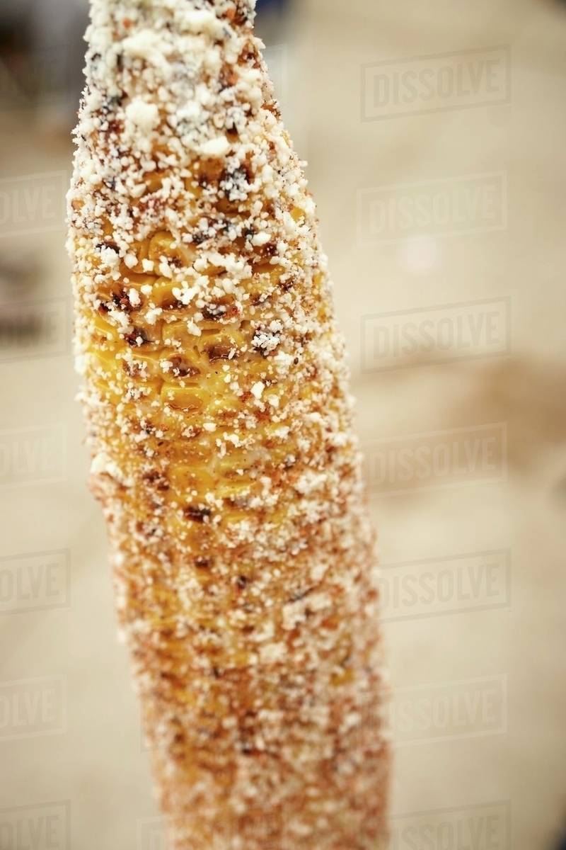 Elote, a type of roasted seasoned corn, typical Mexican street food