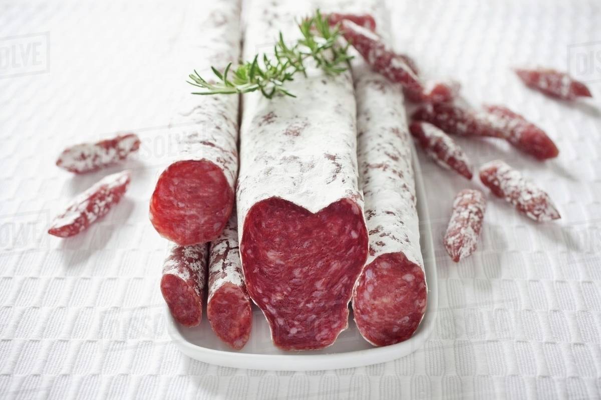 Types of Spanish salami Stock Photo Dissolve