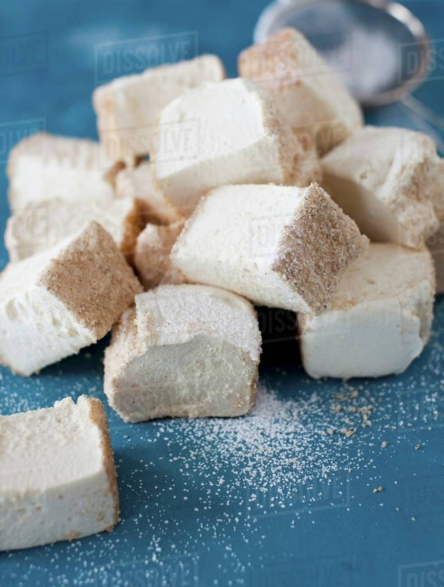 Homemade Marshmallow with Honey and Spiced Almond Coating Stock Photo