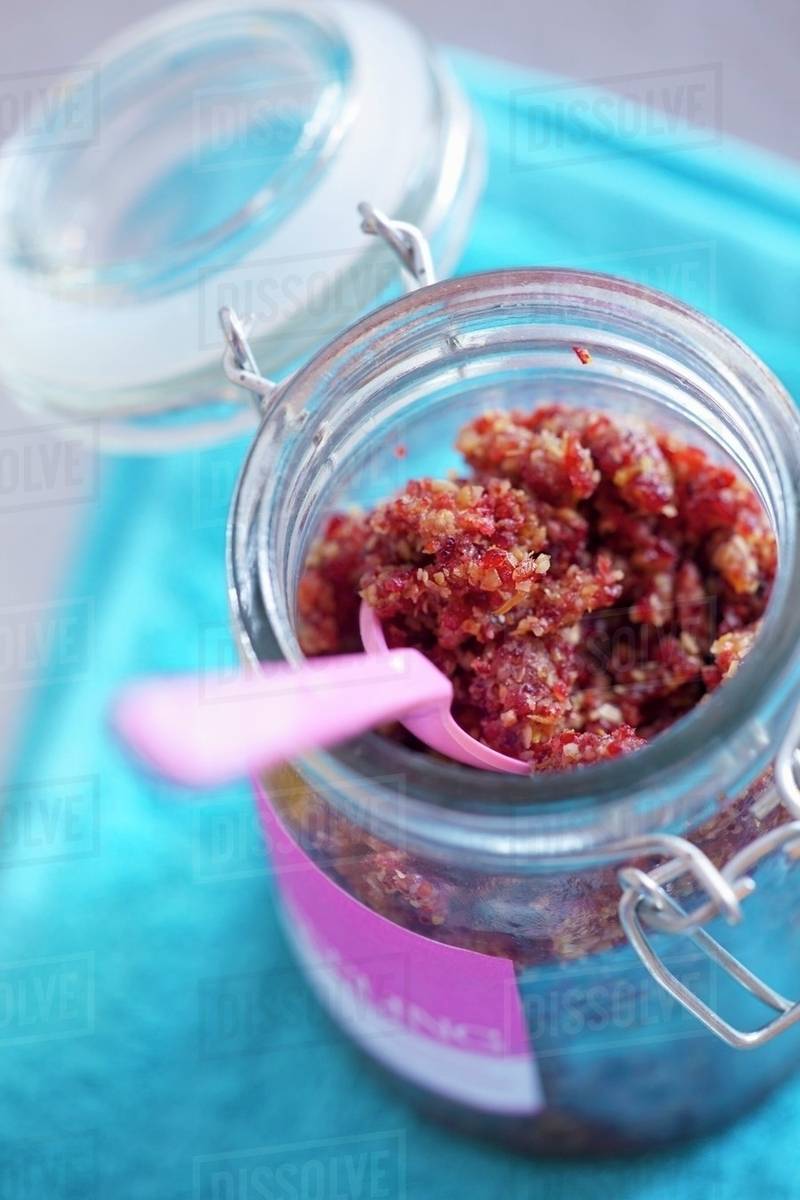 Cranberry and lemon scrub cosmetics made in kitchen Stock Photo