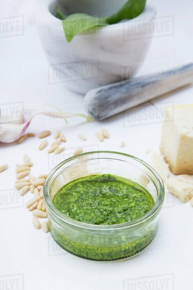 Pesto alla genovese with ingredients Stock Photo Dissolve