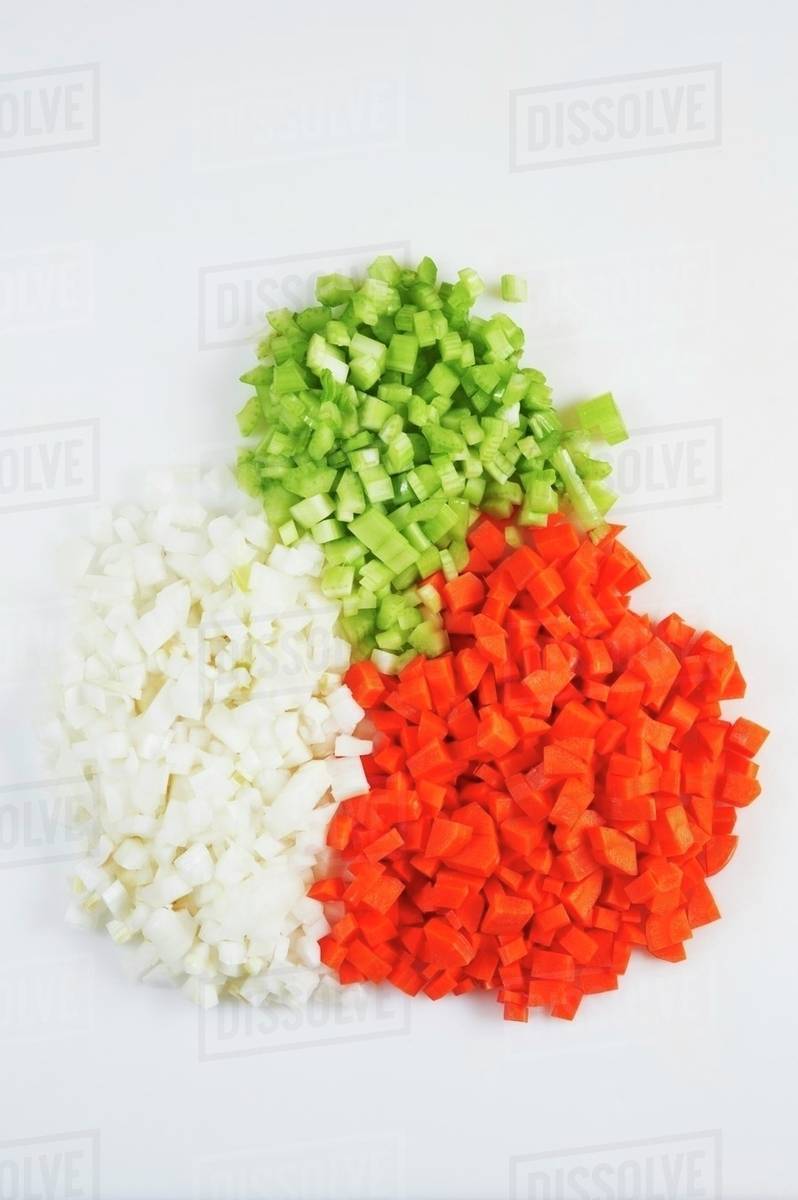 Holy Trinity Chopped Onion, Carrot and Bell Pepper Stock Photo Dissolve