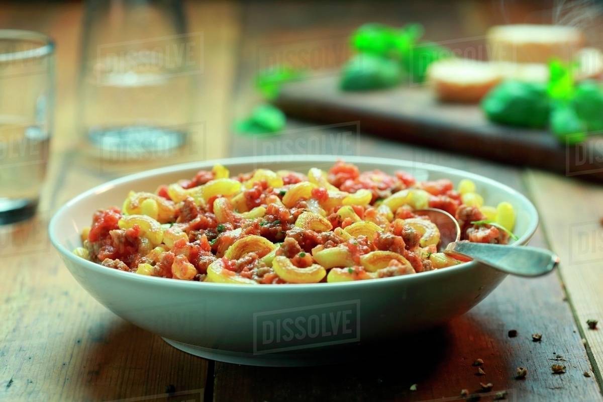 Elbow macaroni with bolognese sauce Stock Photo Dissolve