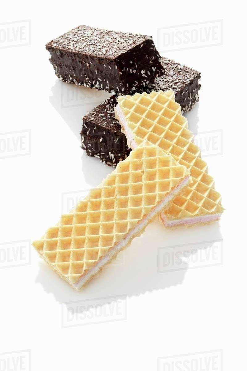 Marshmallow wafers, white and brown Stock Photo Dissolve