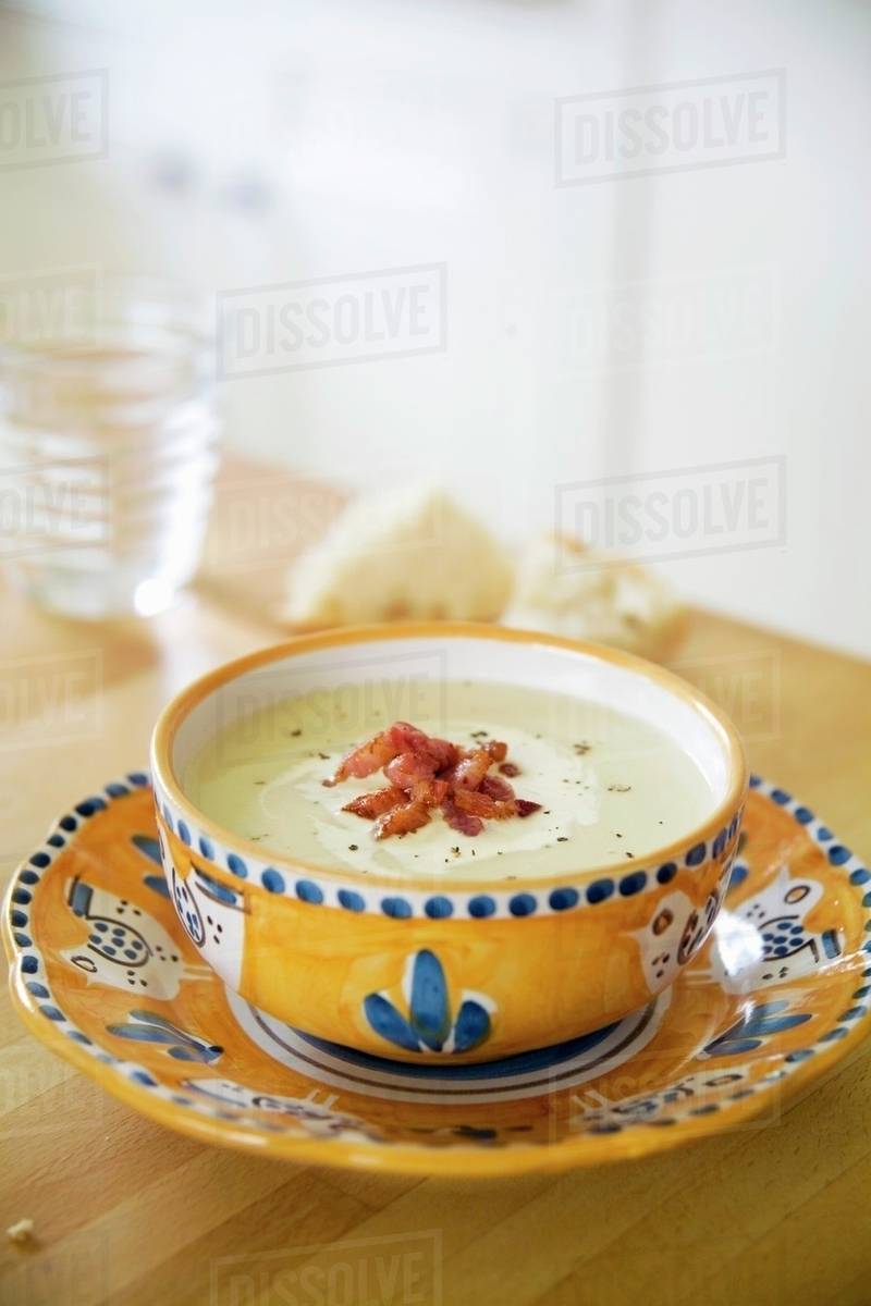 Fennel soup with bacon Stock Photo Dissolve
