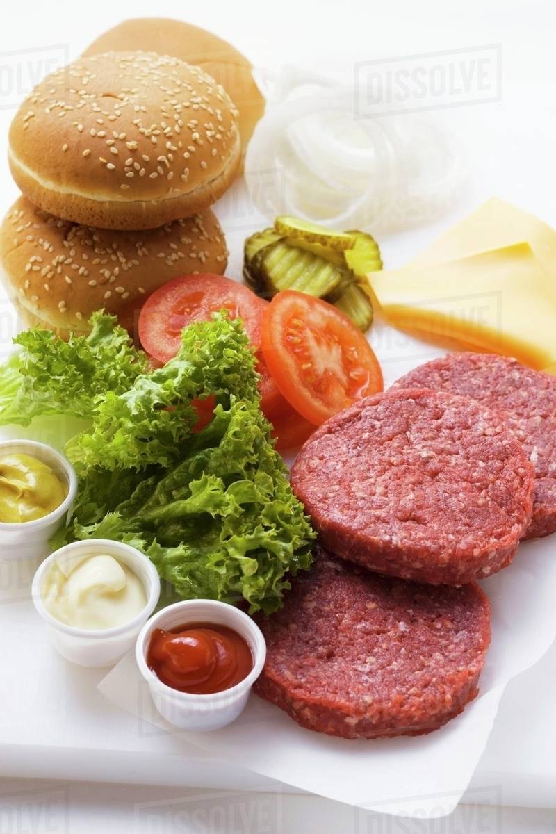 Ingredients for cheeseburgers Stock Photo Dissolve