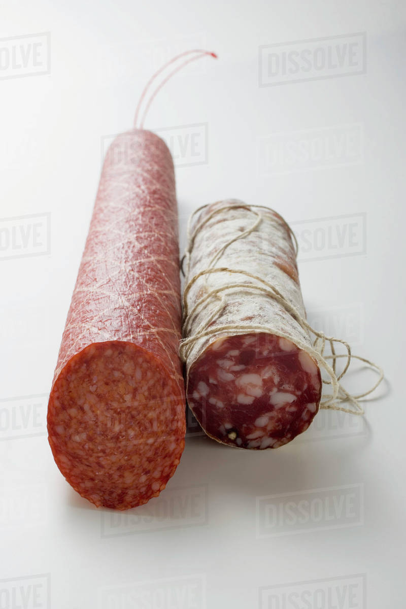 Boiled salami and Italian salami Stock Photo Dissolve