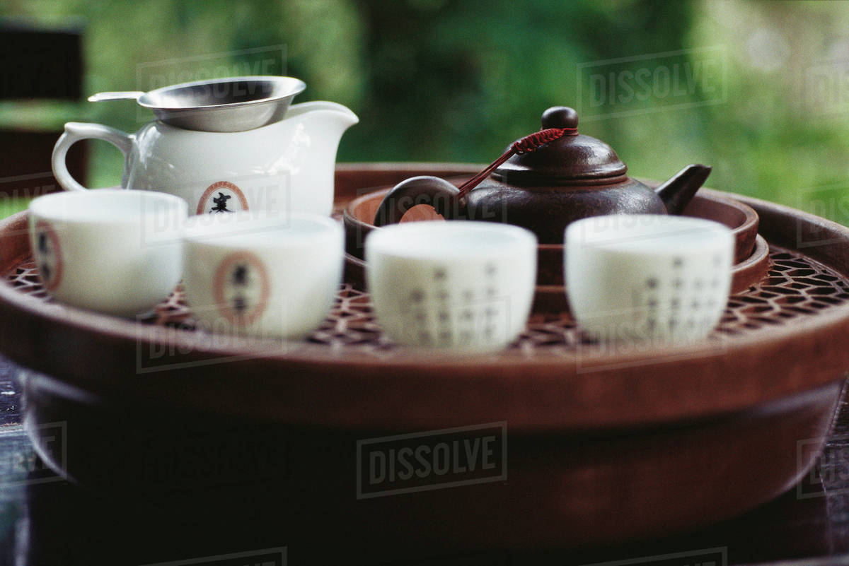 Chinese tea set on tea tray Stock Photo Dissolve