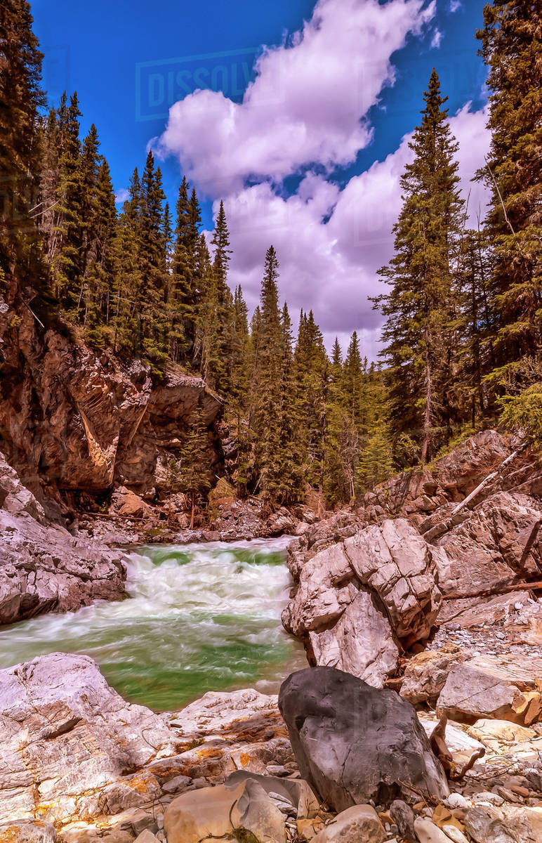 Turbulent river through a mountain canyon Royalty-free stock photo