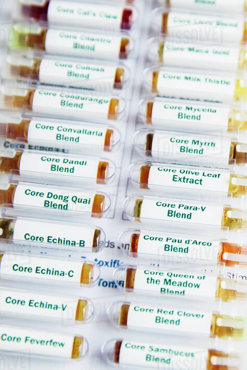 Close up of homeopathic medicine vials Stock Photo Dissolve