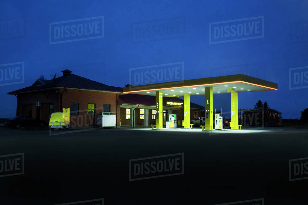 A roadside garage at night Stock Photo Dissolve