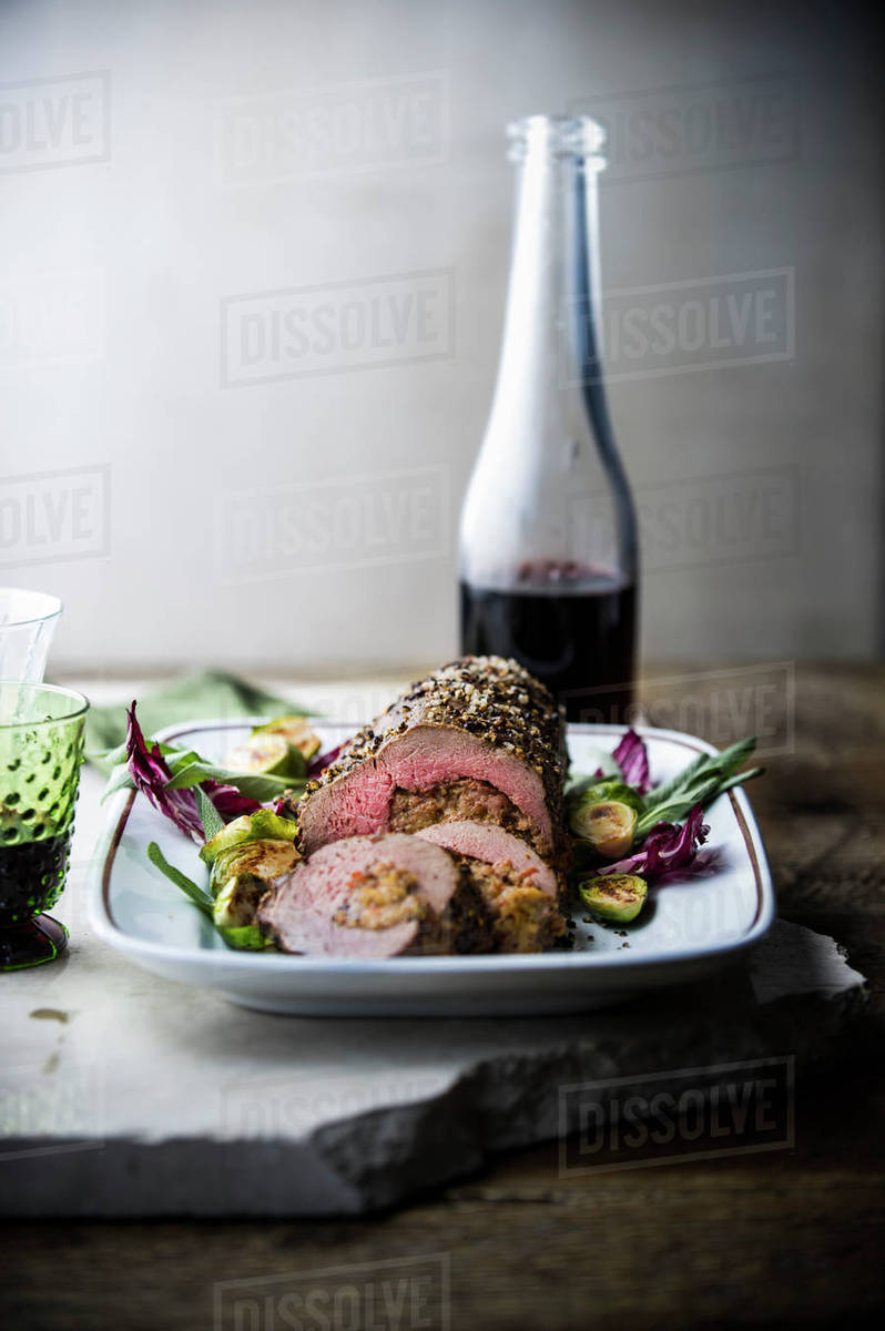 Beef tenderloin and red wine Stock Photo Dissolve
