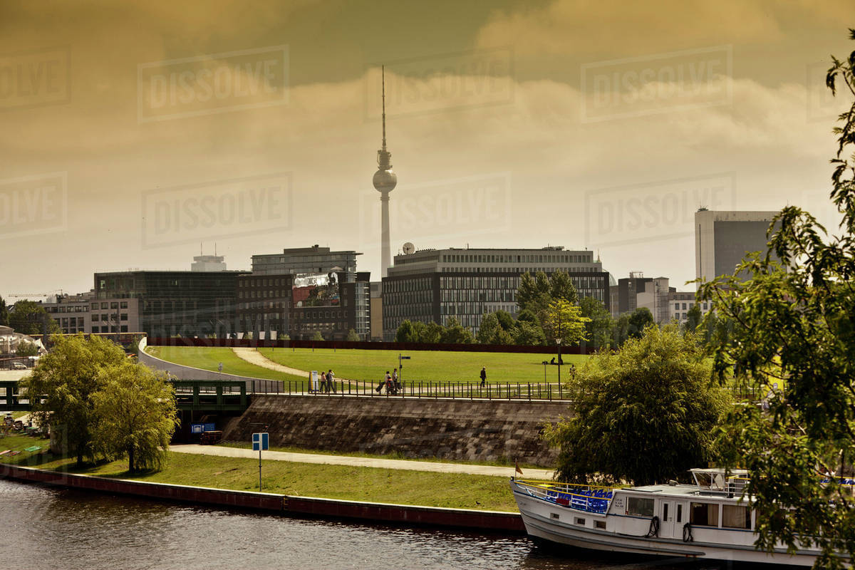Monument overlooking cityscape, Berlin, Germany - Royalty-free Stock ...