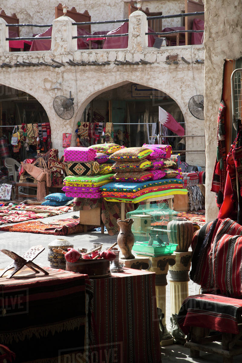 Fabrics for sale at Doha market Stock Photo Dissolve