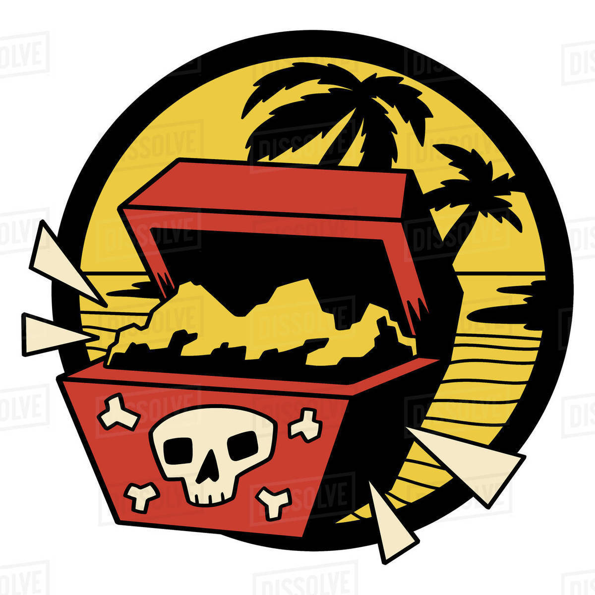 Illustration of pirate treasure box on an island against white background Royalty-free stock photo