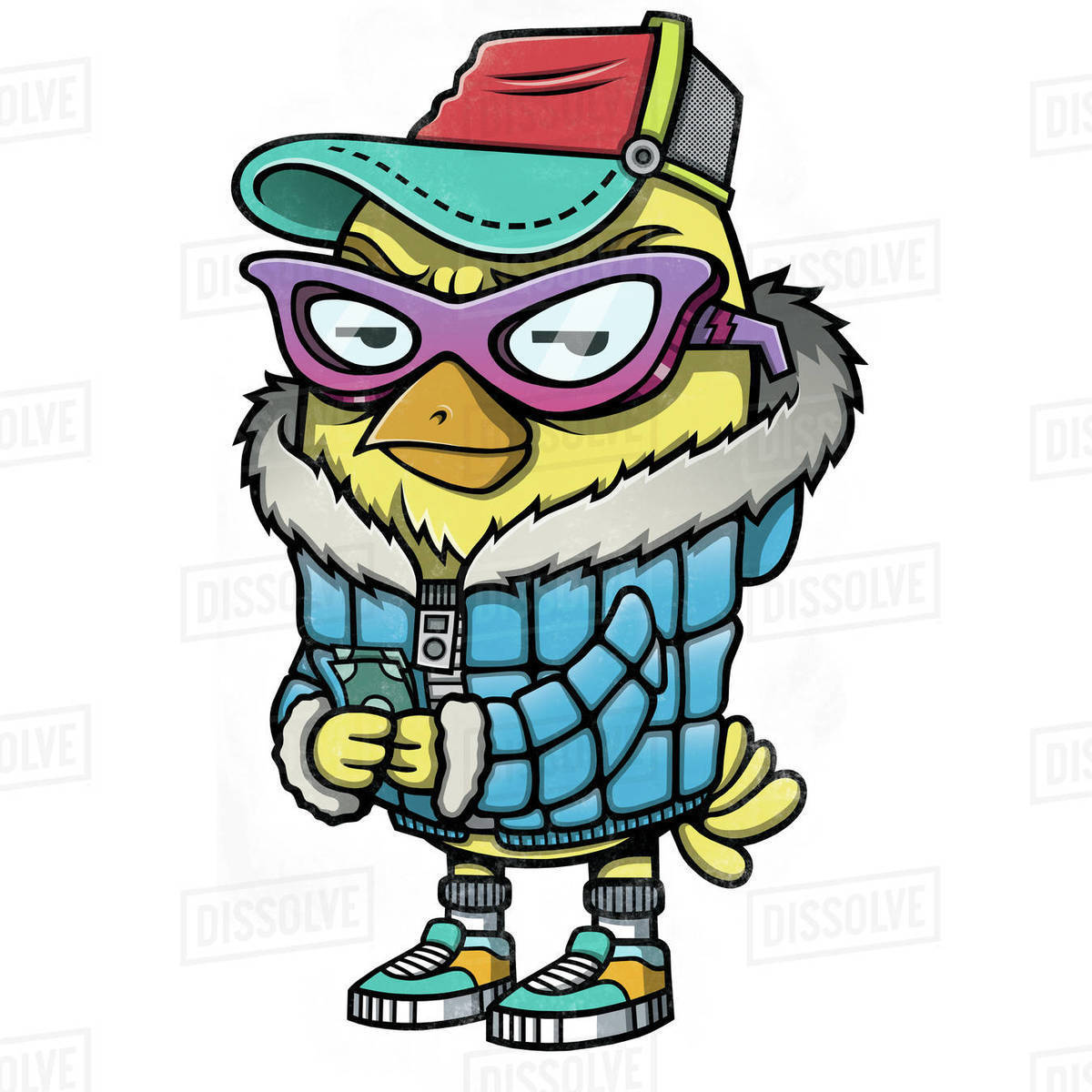 Cartoon illustration of cool chick against white background Royalty-free stock photo