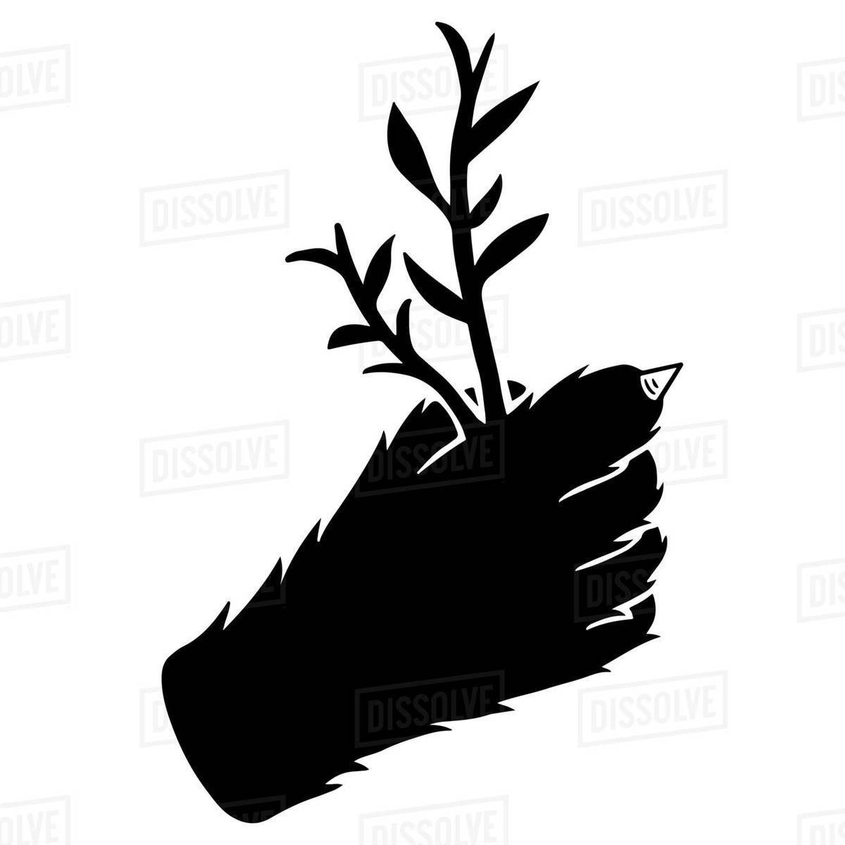 Illustration of a cat's paw holding twig against white background Royalty-free stock photo