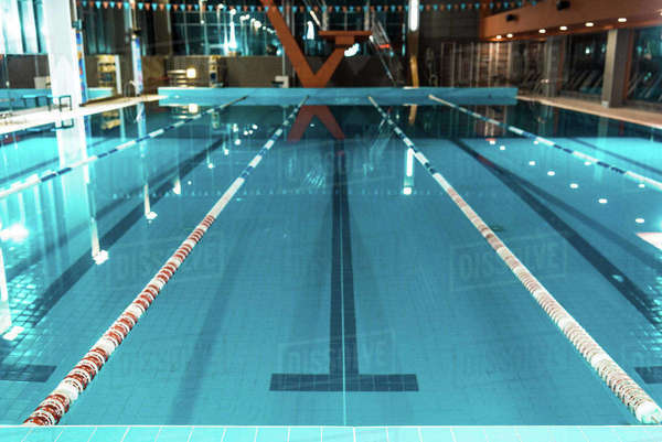 Horizontal view of lanes of a competition swimming pool - Royalty-free ...