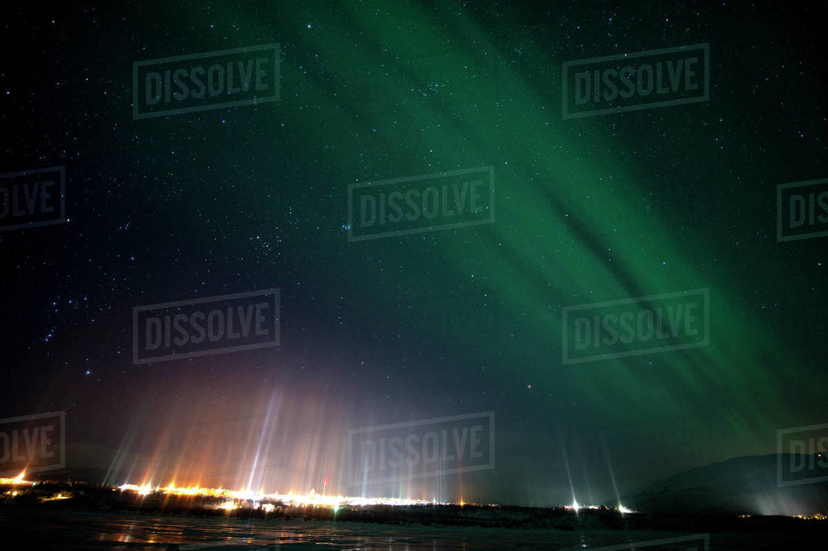 Light pillars over Abisko, Lapland, Arctic, Sweden, Scandinavia, Europe