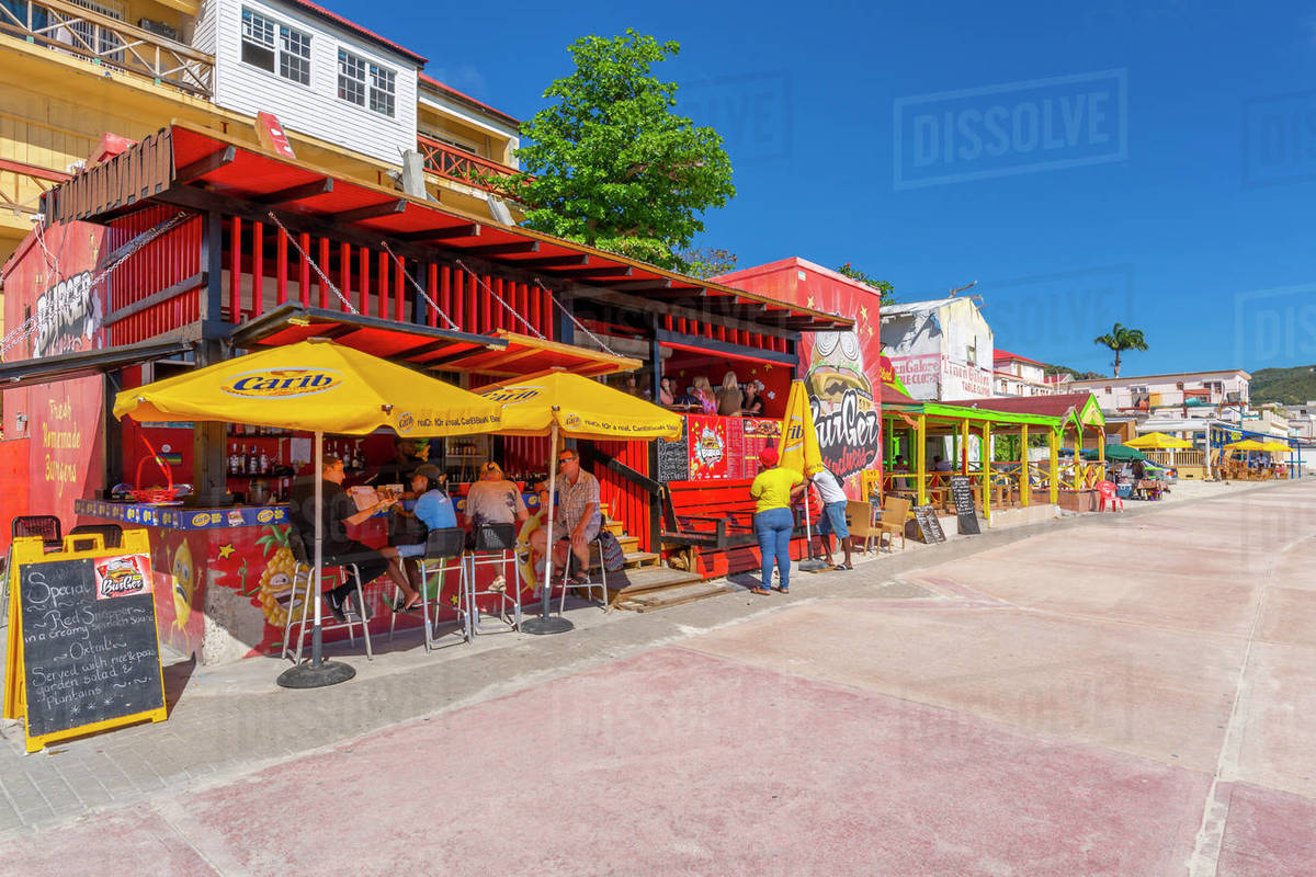 View of beach bar overlooking Caribbean Sea, Philipsburg, St. Maarten, Leeward Islands, West Indies, Caribbean, Central America Royalty-free stock photo