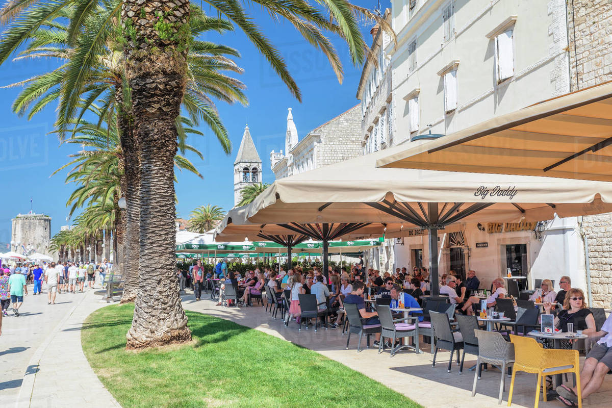 Street Cafes at Riva Promenade, Trogir, UNESCO World Heritage Site, Dalmatia, Croatia, Europe Royalty-free stock photo