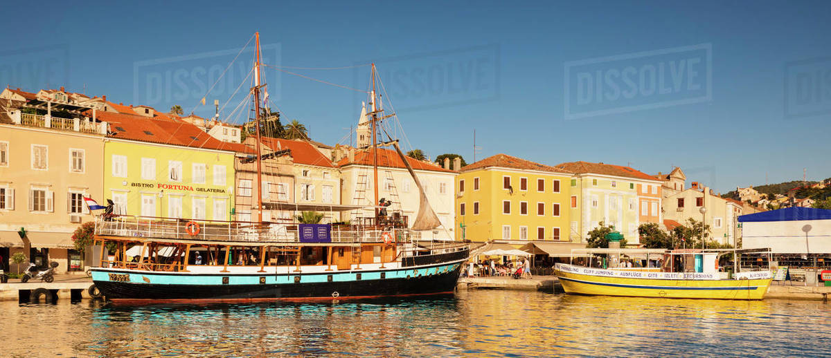 Harbour and old town at sunset, Mali Losinj, Cres Island, Kvarner Gulf, Croatia, Europe Royalty-free stock photo