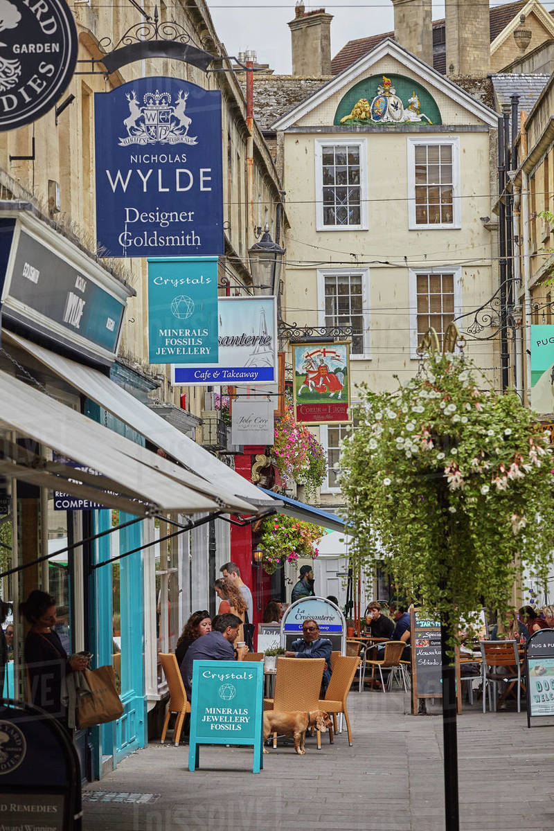 Historic architecture and a street scene in the historic heart of Bath, Somerset, England, United Kingdom, Europe Royalty-free stock photo