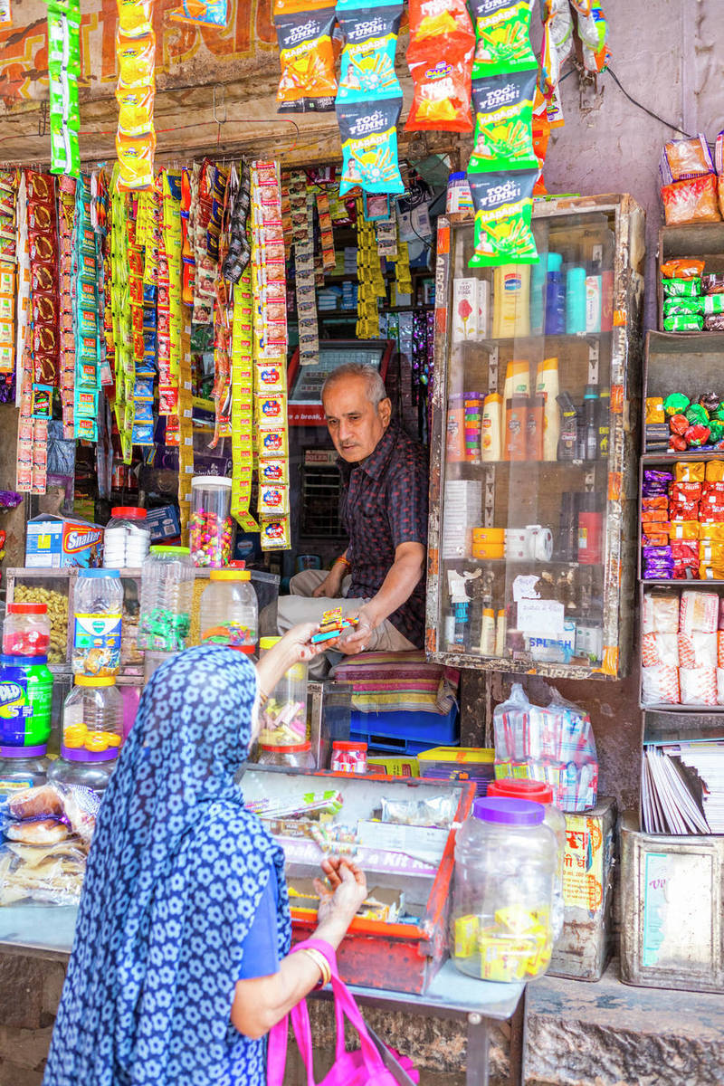 A local store in the Blue City in Jodhpur, Rajasthan, India, Asia Royalty-free stock photo