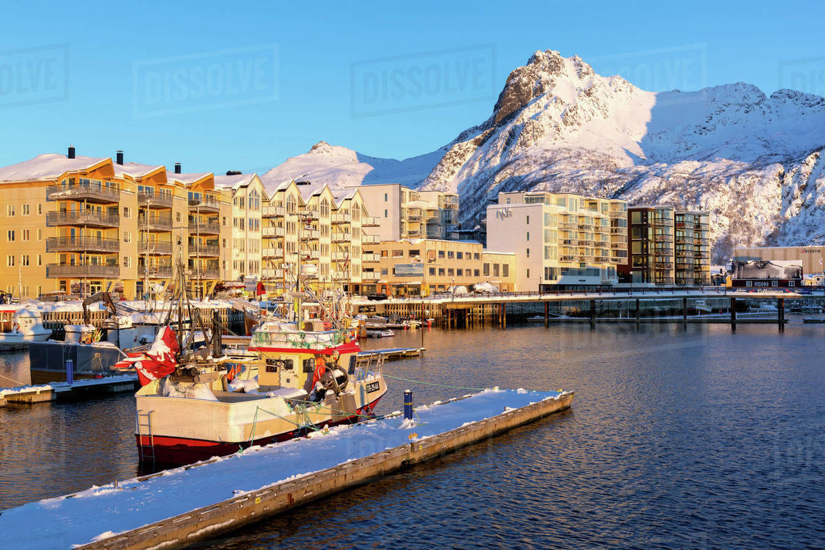 Svolvaer on a sunny winter's day, Lofoten Islands, Nordland, Arctic, Norway, Europe Royalty-free stock photo