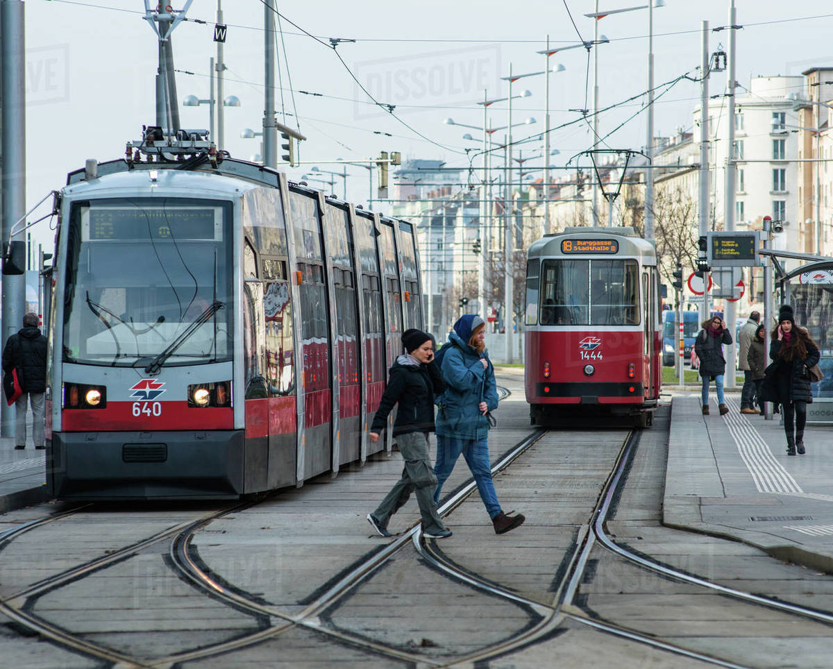 Trams on Wiedner Gurtel near Hauptbahnhof, Vienna, Austria, Europe Royalty-free stock photo