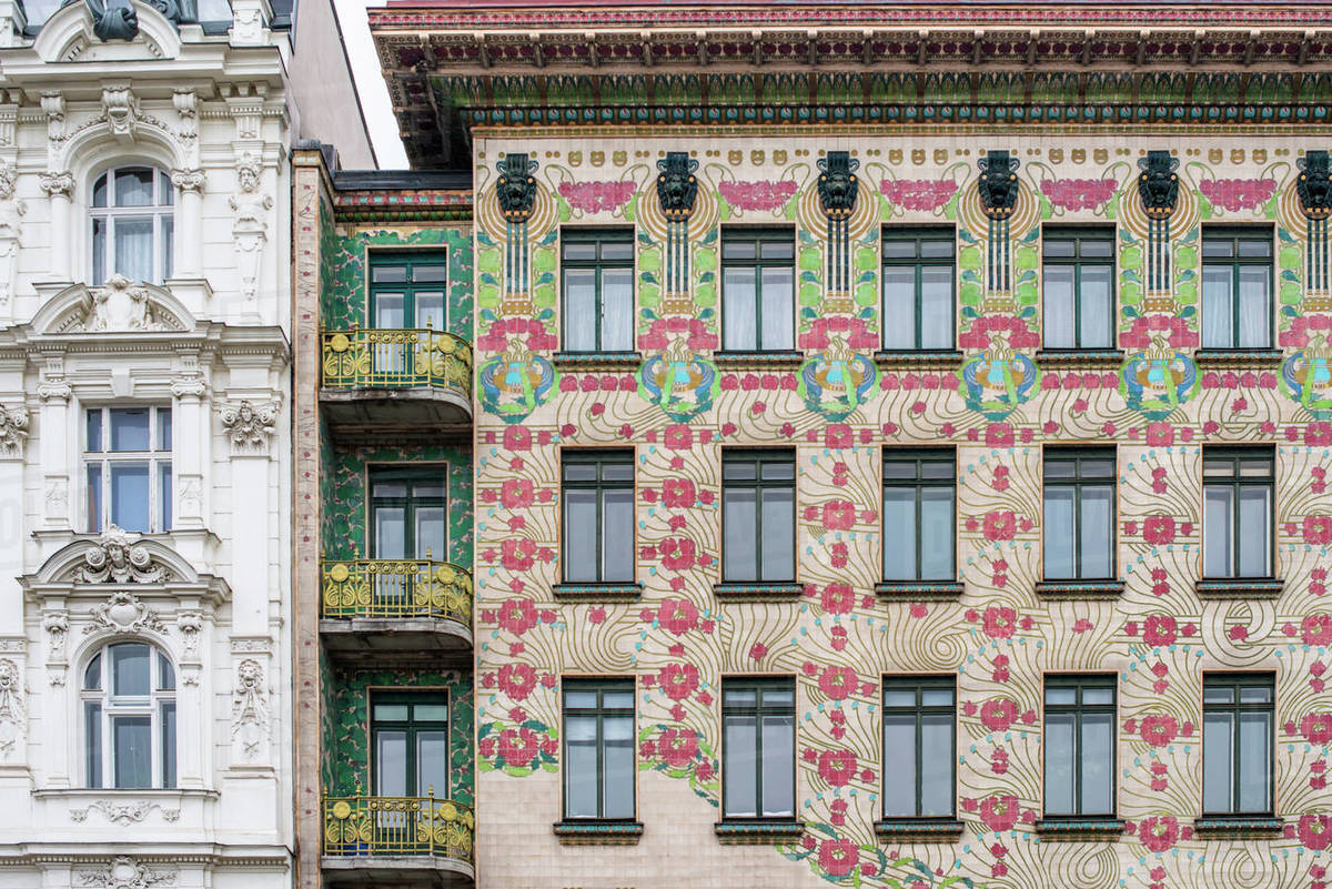 The Art Nouveau facade of the Majolikahaus opposite Naschmarkt market, Vienna, Austria, Europe Royalty-free stock photo