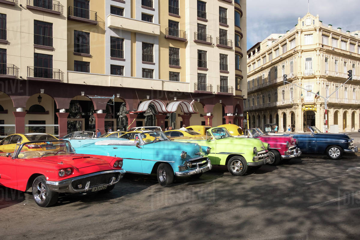 Colourful vintage convertible taxis in Havana, Cuba, West Indies, Caribbean, Central America Royalty-free stock photo