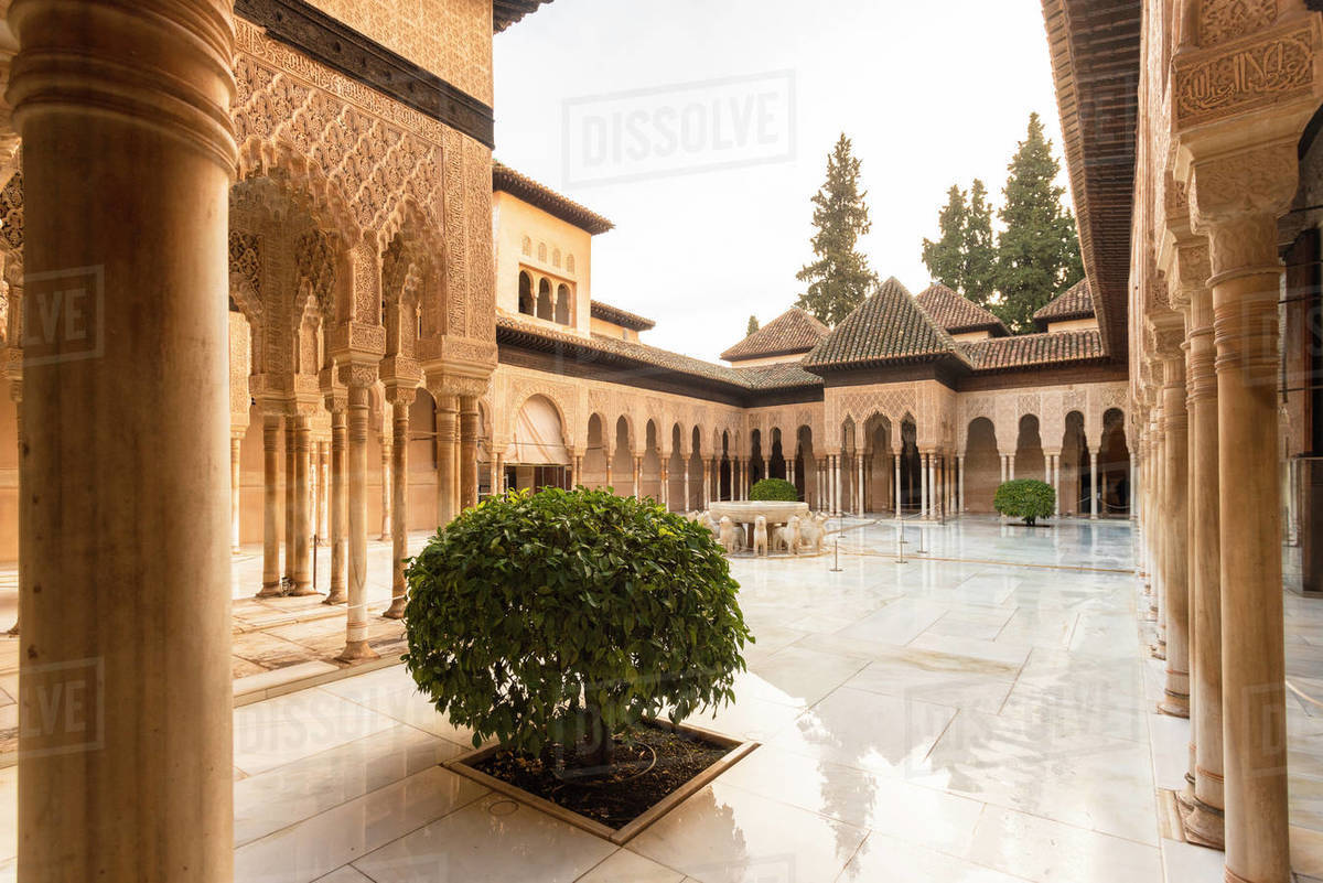 Court of the Lions at the Nasrid Palace, the Alhambra, UNESCO World Heritage Site, Granada, Andalucia, Spain, Europe Royalty-free stock photo