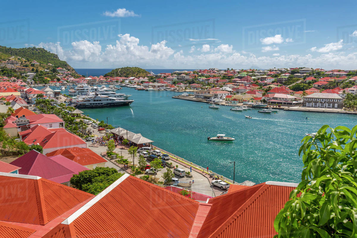 Elevated view of the harbour, Gustavia, St. Barthelemy (St. Barts) (St ...