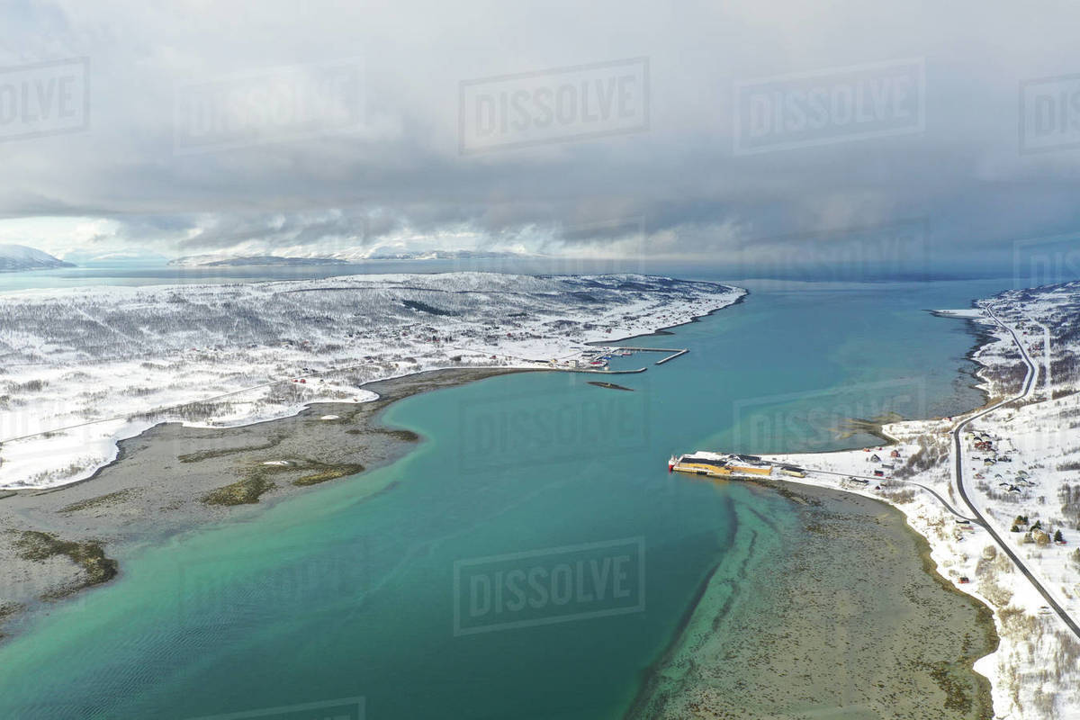 Drone view of Nordlenangen, Lyngen peninsula, Troms County, Norway, Scandinavia, Europe Royalty-free stock photo