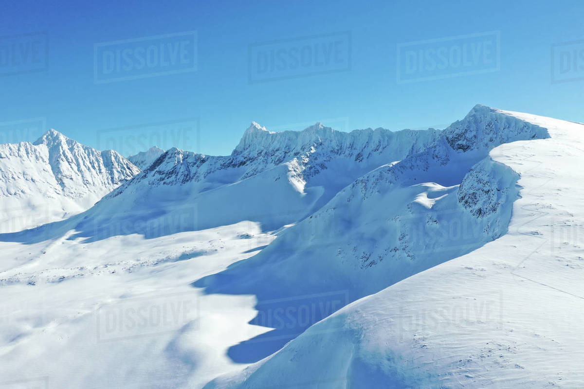 Drone view of Lyngen Alps, Nordlenangen, Lyngen peninsula, Troms County, Norway, Scandinavia, Europe Royalty-free stock photo