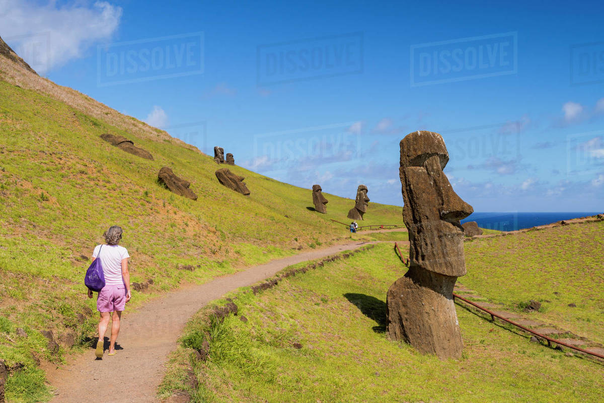 Moai heads of Easter island, Rapa Nui National Park, UNESCO World Heritage Site, Easter Island, Chile, South America Royalty-free stock photo