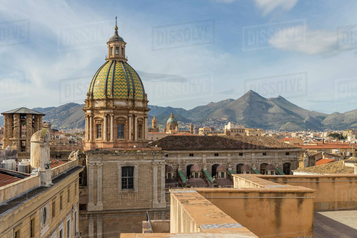 Cupola of the San Giuseppe dei Padri Teatini Church seen from Santa Caterina Church, Palermo, Sicily, Italy, Europe Royalty-free stock photo